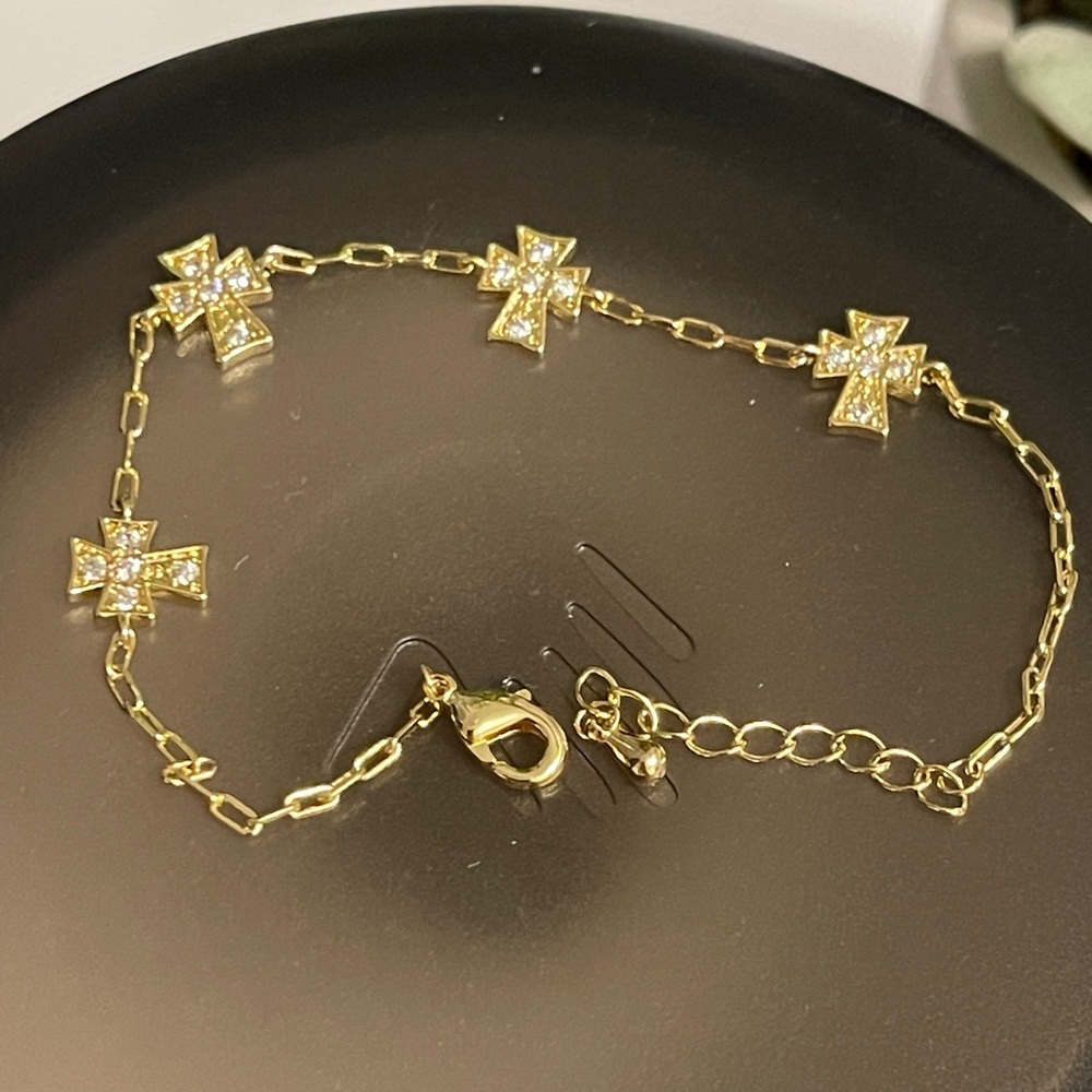 Aurora Gold Plated Cross Charm Tennis Bracelet 7.5”